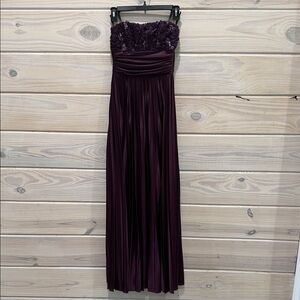 Speechless Strapless Pleated Maxi Dress in Plum